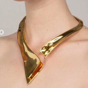 Alexis Bittar Molten bypass hinged collar necklace - Gold New in Pouch